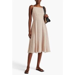 THEORY Square Neck Double Strap Shuffle‎ Dot 100% Silk Crepon Women 4 MIDI Dress